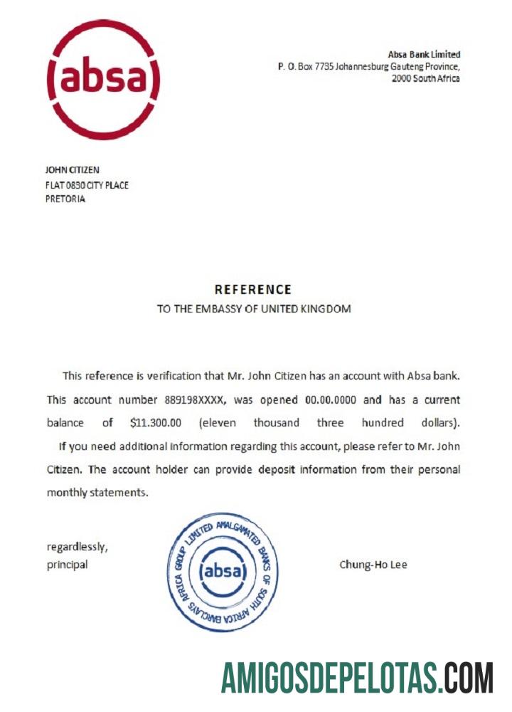 Referência do Banco ABSA da África do Sul amostra